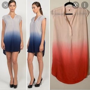 Rebecca Taylor Silk Ombre Dip Dye Shirt Dress 6 orange white sleeveless